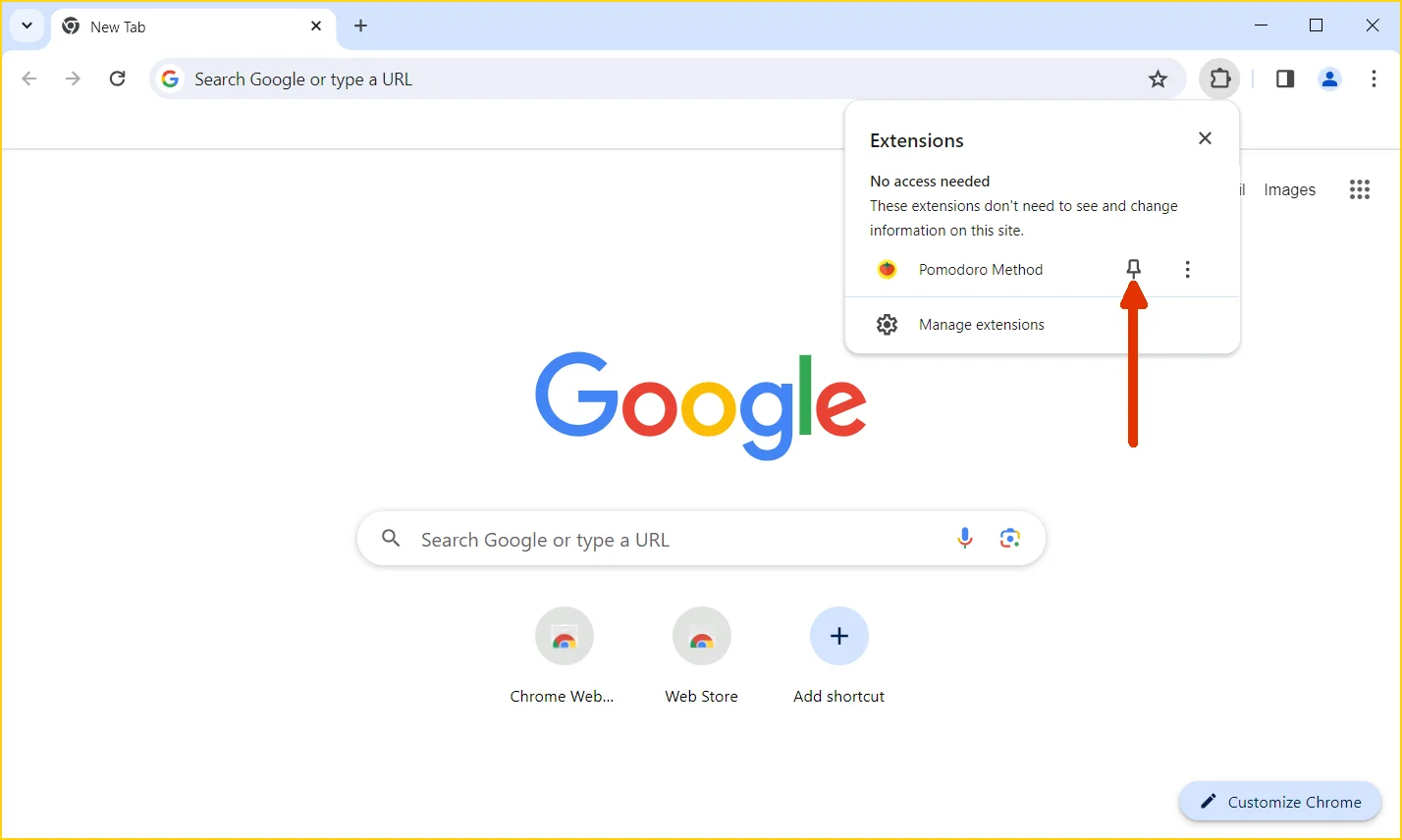 Pinning extension to toolbar