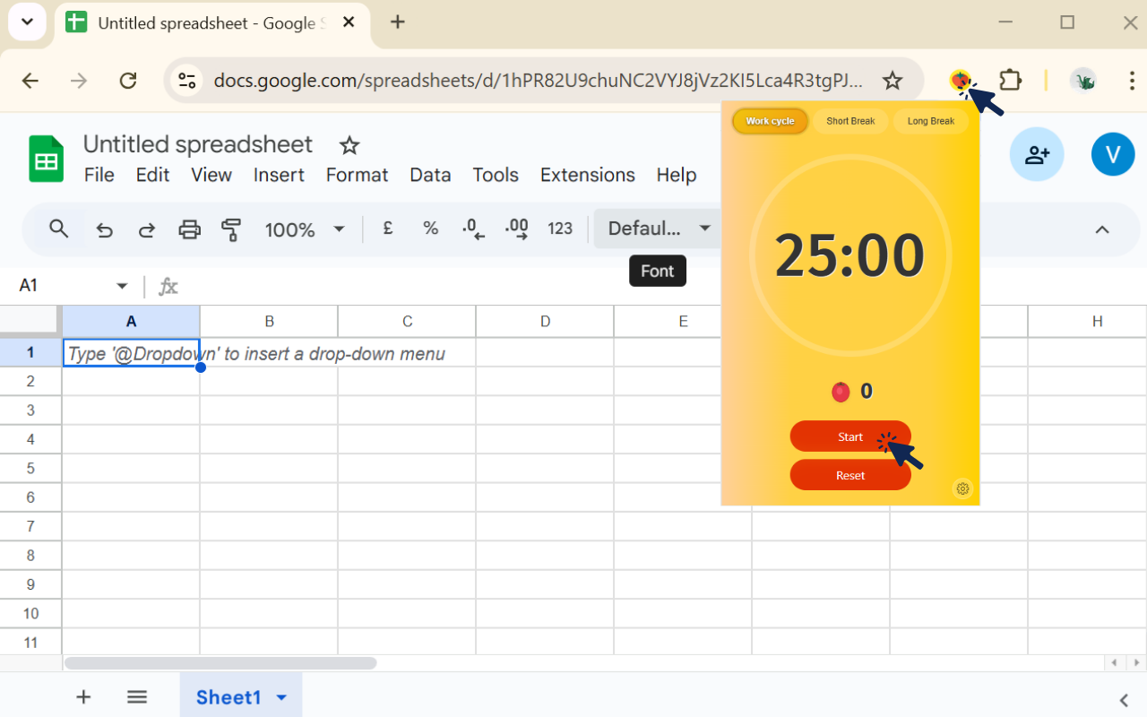Extension popup with timer